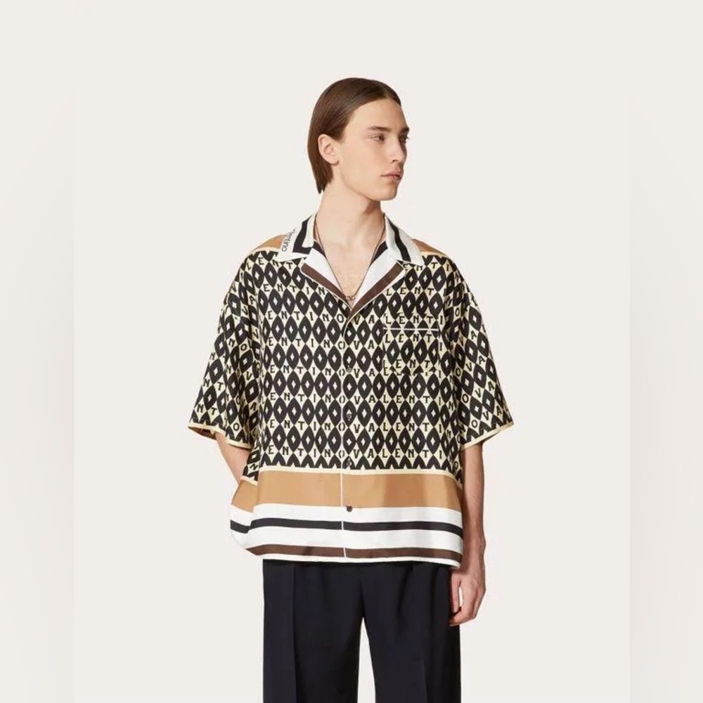 Men’s Valentino Logo Print Silk Shirt